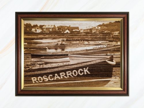 Wooden pyrograph of Roscarrock