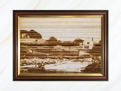 Wooden pyrograph of Turk's Head pub