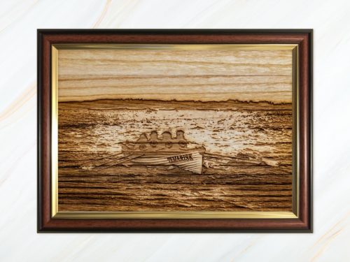 Wooden pyrograph of Tamarisk racing