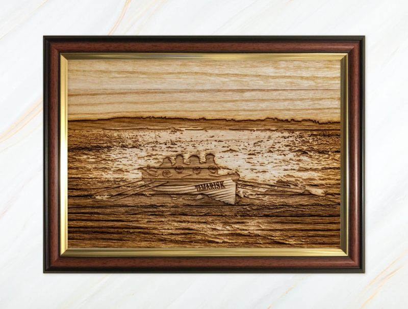 Wooden pyrograph of Tamarisk racing