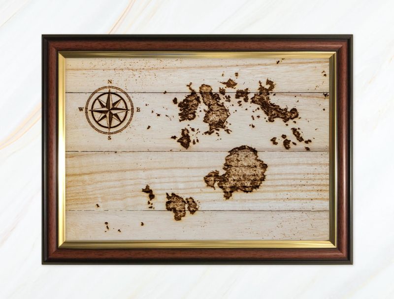 Wooden pyrograph of Isles of Scilly
