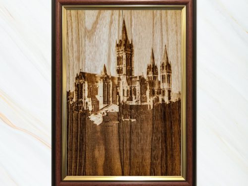 Wooden pyrograph of Truro Cathedral