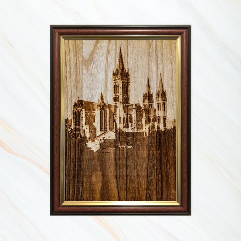 Wooden pyrograph of Truro Cathedral